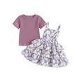 thumbnail image 1 of Bagilaanoe 2Pcs Toddler Baby Girls Overalls Dress Set Ribbed Short Sleeve Tops + Daisy Suspender Skirt 18M 24M 3T 4T 5T 6T Kids Casual Clothes, 1 of 9