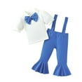 thumbnail image 1 of Bagilaanoe 2Pcs Toddler Baby Girls Overalls Set Short Sleeve Shirt Tops with Bow Tie + Suspender Flare Trousers 6M 9M 12M 24M 3T Kids Summer Clothes, 1 of 9
