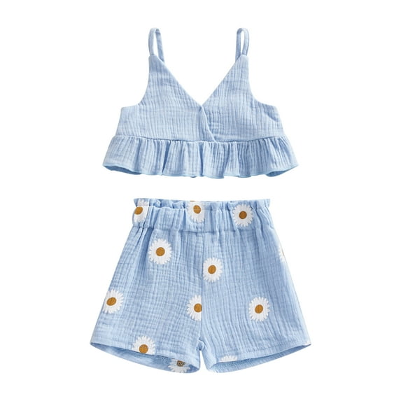 Bagilaanoe 2Pcs Toddler Baby Girls Short Pants Set Sleeveless Ruffle Vest Tops + Floral Shorts 6M 12M 18M 24M 3T 4T Kids Casual Summer Outfits