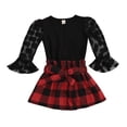 thumbnail image 1 of Bagilaanoe 2Pcs Toddler Baby Girls Skirt Set Long Mesh Flare Sleeve Shirts Tops + Plaid Skirt 1T 2T 3T 4T 5T 6T Kids Casual Outfits, 1 of 7