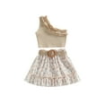 thumbnail image 1 of Bagilaanoe 2Pcs Toddler Baby Girls Skirt Set One Shoulder Ribbed Tank Tops + Ruffle Floral Skirt with Belt 18M 24M 3T 4T 5T 6T Kids Casual Outfits, 1 of 8