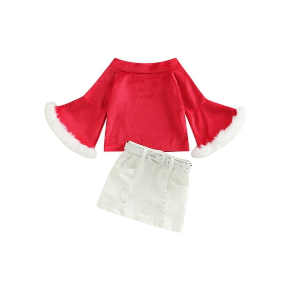 Bagilaanoe 2Pcs Toddler Baby Girls Skirt Set Patchwork Flared Long Sleeve Pullover Tops + A-line Skirt with Waistband 1T 2T 3T 4T 5T 6T Kids Casual Outfits