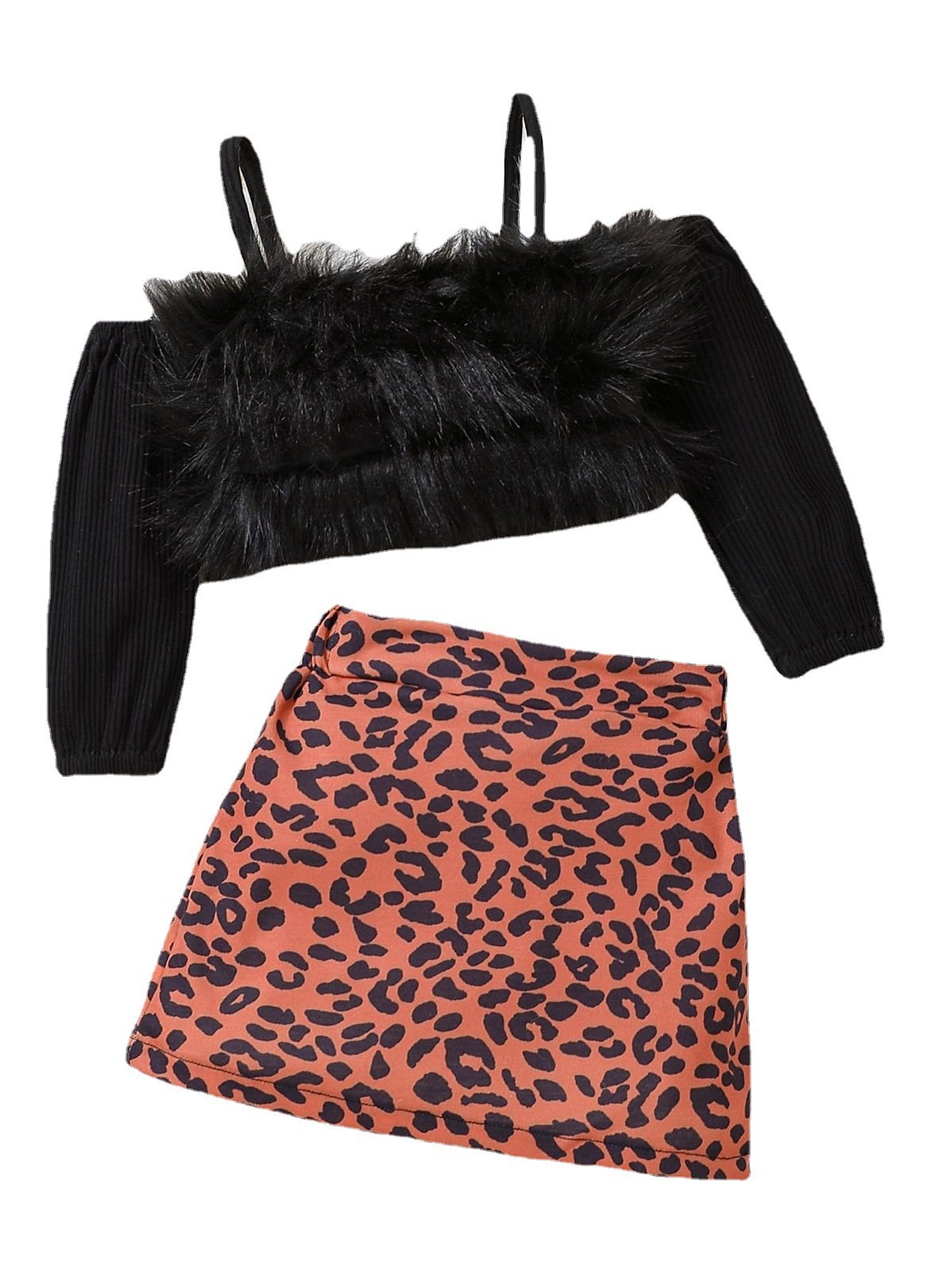 Bagilaanoe 2Pcs Toddler Baby Girls Skirt Set Plush Off-Shoulder