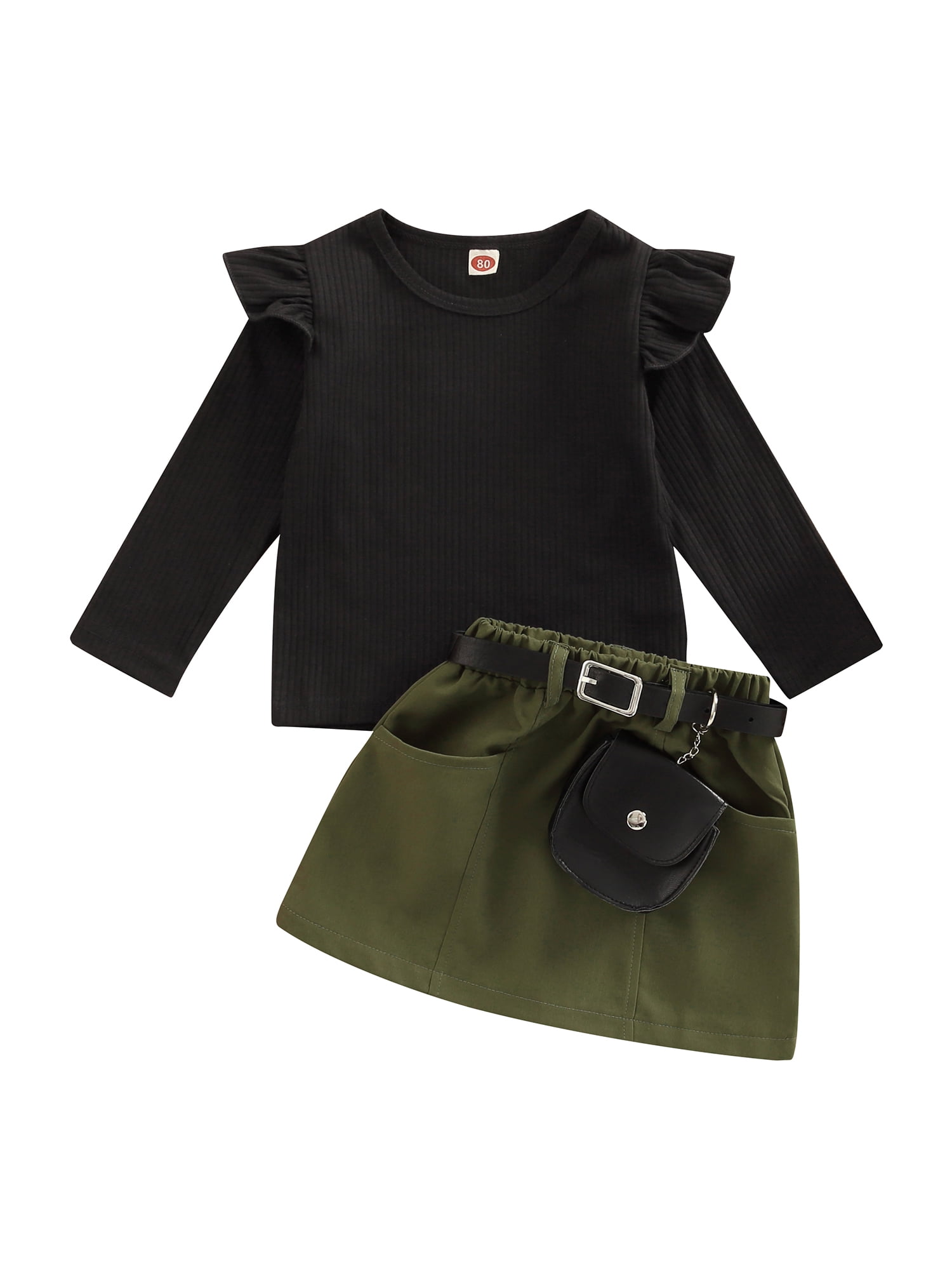 Bagilaanoe 2Pcs Toddler Baby Girls Skirt Set Ruffle Long Sleeve T Shirt