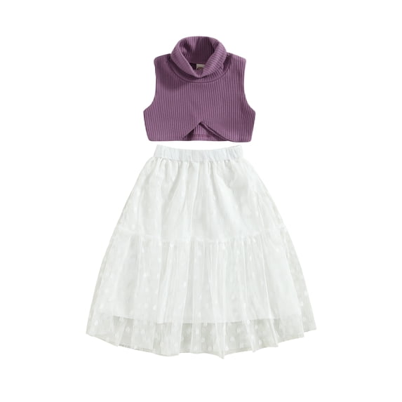 Bagilaanoe 2Pcs Toddler Baby Girls Skirt Set Sleeveless Turtleneck Vest Tops +Dots Tulle Patchwork Skirt 6M 12M 24M 3T 4T 5T Kids Casual Outfits