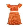 thumbnail image 1 of Bagilaanoe 2Pcs Toddler Baby Girls Summer Outfits Short Sleeve Off Shoulder Cropped Tops + Ruffle Skirt 1T 2T 3T 4T 5T 6T Kids Casual Skirt Set, 1 of 7