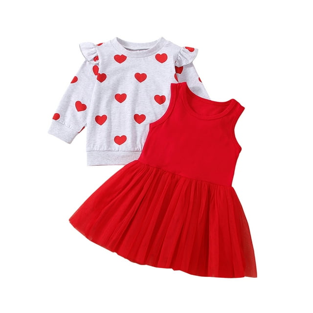 Bagilaanoe 2Pcs Toddler Baby Girls Valentine's Day Outfits Heart Print ...