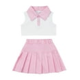 thumbnail image 1 of Bagilaanoe 2Pcs Toddler Kids Girls Summer Outfits Patchwork Lapel Buttons Sleeveless Tank Tops + Pleated Skirt Set for 2-7 Years, 1 of 8