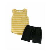 Bagilaanoe 2pcs Baby Boys Summer Outfit Sets Sleeveless O Neck Striped Vest Tops + Drawstring Shorts 6 12 18 24 Months Casual Clothes