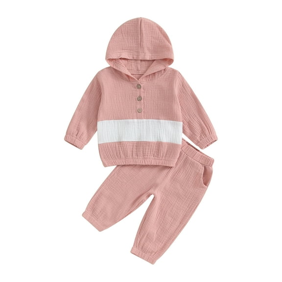 Bagilaanoe 2pcs Baby Girl Boy Pants Set Toddler Contrast Colors Long Sleeve Hoodie Sweatshirt Tops   Trousers 6M 12M 18M 24M 3T 4T Kids Casual Clothes