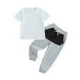 thumbnail image 1 of Bagilaanoe 2pcs Boy Long Pants Set White Short Sleeve T-Shirt Tops + Sweatpants 3-12 Years Kids Casual Outfits, 1 of 6