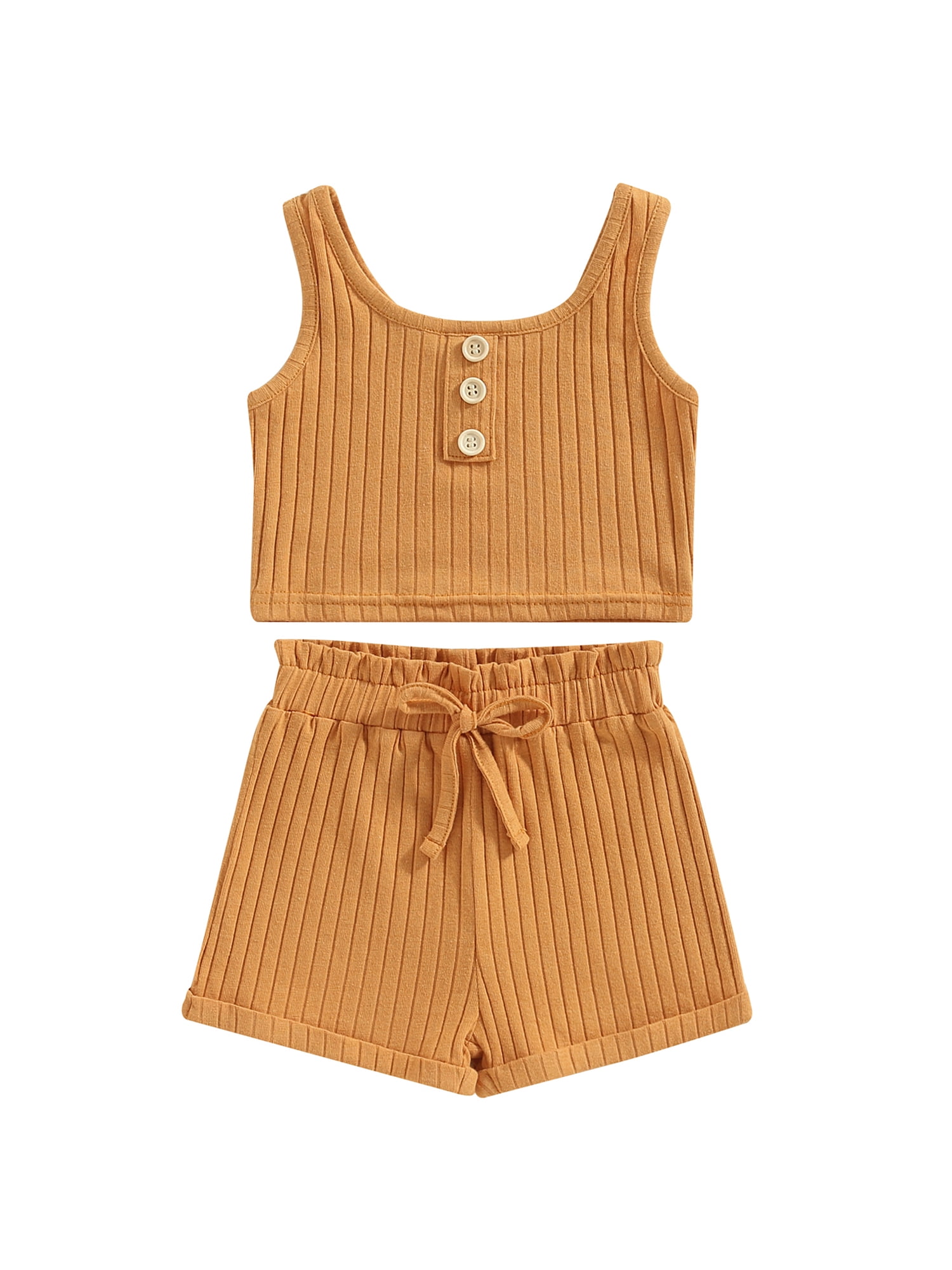 2pcs Toddler Girl Stipe/ Solid Color Tank Top and Pants/ Shorts Set