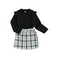 thumbnail image 1 of Bagilaanoe 2pcs Girls Fall Clothes Long Sleeve Sweater Tops + Plaid Skirt 5T 6T 7T 8T 9T Kids Casual Skirt Set, 1 of 9