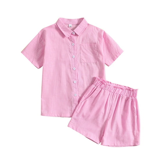 Bagilaanoe 2pcs Girls Short Pants Set Short Sleeve Shirt Tops + Shorts 6-13T Kids Casual Summer Outfits