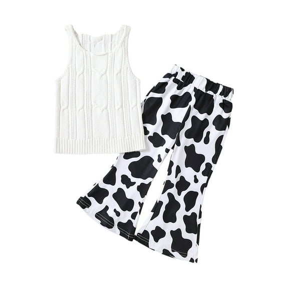 Bagilaanoe 2pcs Little Girl Long Pants Set Sleeveless Tank Tops + Print Flare Trousers 2T 3T 4T 5T 6T 7T Kids Casual Outfits