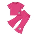 thumbnail image 1 of Bagilaanoe 2pcs Little Girl Pants Set Toddler Short Sleeve T-Shirts Tops + Flare Trousers 3T 4T 5T 6T 7T 8T Kids Summer Casual Clothes, 1 of 8