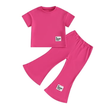 Bagilaanoe 2pcs Little Girl Pants Set Toddler Short Sleeve T-Shirts Tops   Flare Trousers 3T 4T 5T 6T 7T 8T Kids Summer Casual Clothes