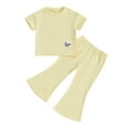 thumbnail image 1 of Bagilaanoe 2pcs Little Girl Pants Set Toddler Short Sleeve T-Shirts Tops + Flare Trousers 3T 4T 5T 6T 7T 8T Kids Summer Casual Clothes, 1 of 8