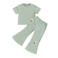 thumbnail image 1 of Bagilaanoe 2pcs Little Girl Pants Set Toddler Short Sleeve T-Shirts Tops + Flare Trousers 3T 4T 5T 6T 7T 8T Kids Summer Casual Clothes, 1 of 8