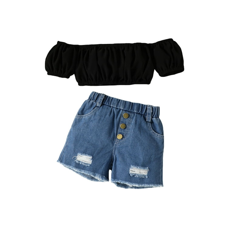 Bagilaanoe 2pcs Little Girl Short Pants Set Short Sleeve Crop Tops