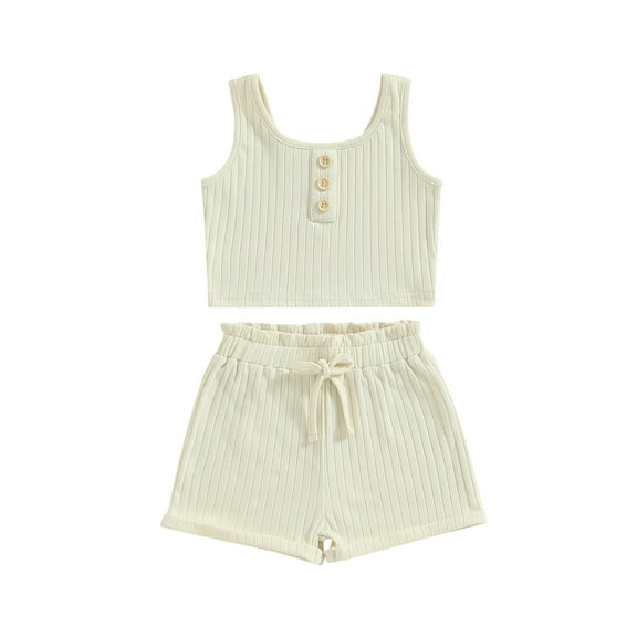 Bagilaanoe 2pcs Little Girl Short Pants Set Sleeveless Knit Tank Tops + Shorts 4T 5T 6T 7T 8T Kids Casual Summer Outfits