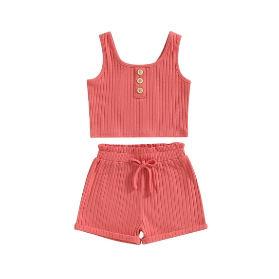 Bagilaanoe 2pcs Little Girl Short Pants Set Sleeveless Knit Tank Tops + Shorts 4T 5T 6T 7T 8T Kids Casual Summer Outfits