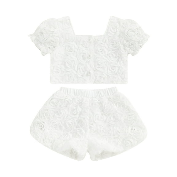 Bagilaanoe 2pcs Little Girl Shorts Set Toddler Puff Sleeve T Shirt Tops   Shorts 2T 3T 4T 5T 6T Kids Flower Summer Clothes