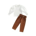 thumbnail image 1 of Bagilaanoe 2pcs Little Girls T-shirt and Trousers Set Ribbed Puff Long Sleeve Tops and PU Leather Long Pants with Belt 1T 2T 3T 4T 5T 6T Kids Outfits, 1 of 8