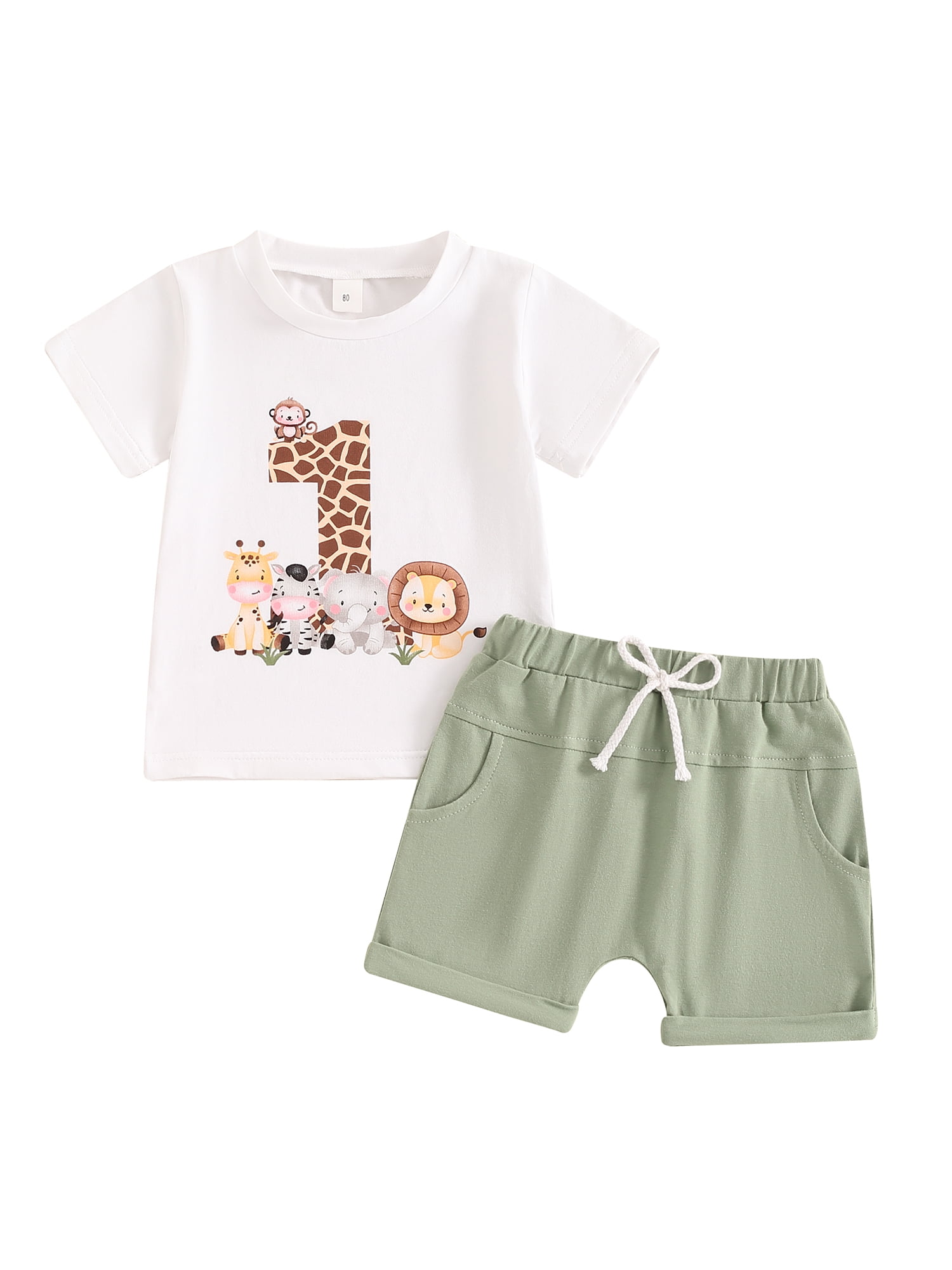 Kayotuas Baby Boy 1st Birthday Outfit - 'One Saurus' Dinosaur Shirt And Shorts Set, Summer Clothes