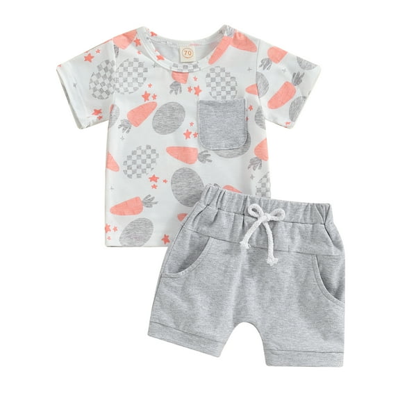 Bagilaanoe 2pcs Newborn Baby Boy Easter Outfits Shorts Set Short Sleeve T Shirt Tops + Shorts 6M 12M 18M 24M 3T Kids Casual Summer Clothes