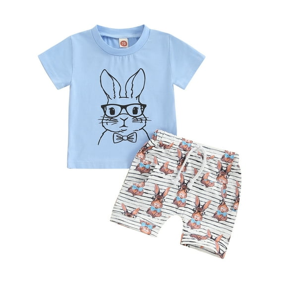 Bagilaanoe 2pcs Newborn Baby Boy Easter Outfits Shorts Set Short Sleeve T Shirt Tops + Stripe Shorts 6M 12M 18M 24M 3T Kids Casual Summer Clothes