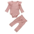 thumbnail image 1 of Bagilaanoe 2pcs Newborn Baby Boy Girl Long Pants Set Long Sleeve Ruffled Romper Tops + Trousers 6M 12M 18M 24M Infant Casual Outfits, 1 of 6