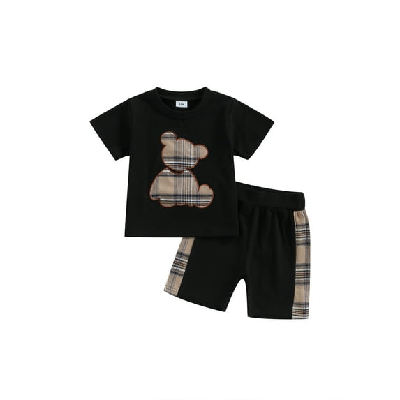 Bagilaanoe 2pcs Newborn Baby Boy Girl Short Pants Set Short Sleeve Plaid Print T Shirt Tops + Shorts 3M 6M 9M 12M 18M 24M Infant Casual Summer Outfits