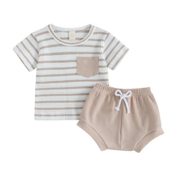 Bagilaanoe 2pcs Newborn Baby Boy Girl Shorts Set Short Sleeve Stripe Print T Shirt Tops + Shorts 6M 12M 18M 24M Infant Casual Summer Clothes