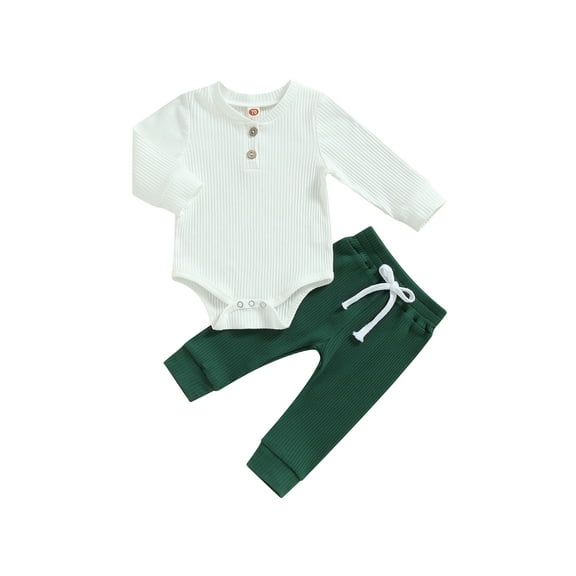 Bagilaanoe 2pcs Newborn Baby Boy Long Pants Set Ribbed Long Sleeve Romper Tops   Leggings 3M 6M 12M 18M 24M Infant Casual Outfits