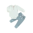 thumbnail image 1 of Bagilaanoe 2pcs Newborn Baby Boy Long Pants Set Ribbed Long Sleeve Romper Tops + Leggings 3M 6M 12M 18M 24M Infant Casual Outfits, 1 of 9