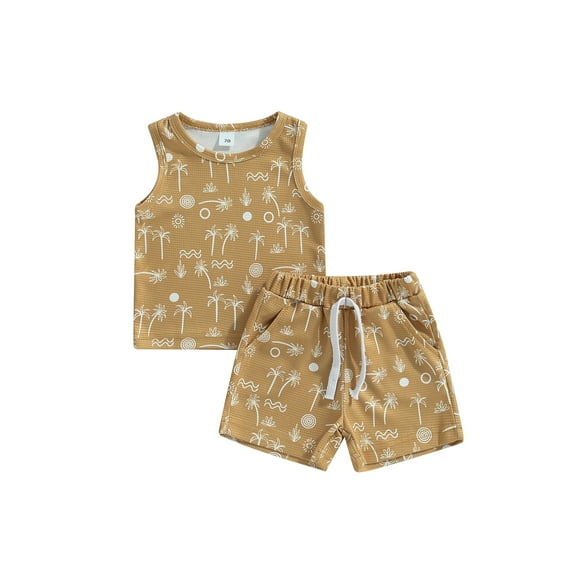 Bagilaanoe 2pcs Newborn Baby Boy Short Pants Set Print Sleeveless Tank Tops   Shorts 6M 12M 18M 24M Infant Casual Summer Outfits