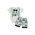 thumbnail image 1 of Bagilaanoe 2pcs Newborn Baby Boy Short Pants Set Short Sleeve Letter Print Rompers Tops + Shorts 3M 6M 12M 18M Infant Casual Summer Outfits, 1 of 1