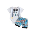 thumbnail image 1 of Bagilaanoe 2pcs Newborn Baby Boy Short Pants Set Short Sleeve Letter Print Rompers Tops + Shorts 3M 6M 12M 18M Infant Casual Summer Outfits, 1 of 9