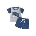thumbnail image 1 of Bagilaanoe 2pcs Newborn Baby Boy Short Pants Set Short Sleeve Letter Print T Shirt Tops + Shorts 3M 6M 9M 12M 18M 24M Infant Casual Summer Outfits, 1 of 9