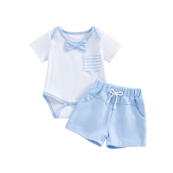 Bagilaanoe 2pcs Newborn Baby Boy Short Pants Set Short Sleeve Romper Tops + Shorts 6M 12M 18M 24M Infant Casual Summer Outfits