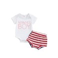 thumbnail image 1 of Bagilaanoe 2pcs Newborn Baby Boy Shorts Set Short Sleeve Letter Print Romper Tops + Striped Shorts 3M 6M 12M 18M Infant Casual Summer Clothes, 1 of 8
