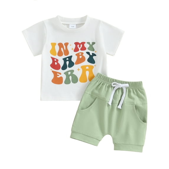 Bagilaanoe 2pcs Newborn Baby Boy Shorts Set Short Sleeve Letter Print T Shirt Tops + Shorts 6M 12M 18M 24M Infant Casual Summer Clothes