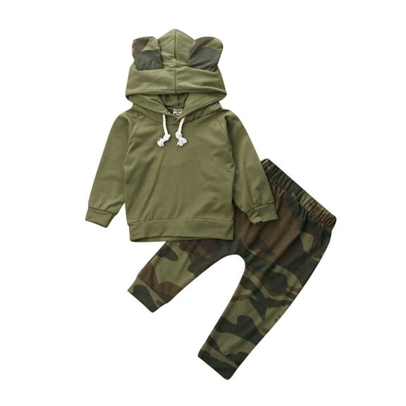 Bagilaanoe 2pcs Newborn Baby Boys Long Pants Set Camouflage Print Long Sleeve Hooded Sweatshirts Tops + Trousers 6M 12M 18M 24M Infant Casual Outfits