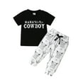 thumbnail image 1 of Bagilaanoe 2pcs Newborn Baby Boys Long Pants Set Short Sleeve Letter Print T Shirt Tops + Flare Trousers 3M 6M 12M 18M 24M Infant Casual Outfits, 1 of 9