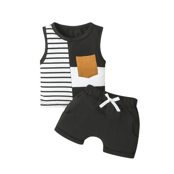 Bagilaanoe 2pcs Newborn Baby Boys Short Pants Set Striped Print Sleeveless Tank Tops + Shorts 6M 12M 18M 24M Infant Casual Summer Outfits