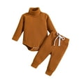 thumbnail image 1 of Bagilaanoe 2pcs Newborn Baby Girl Boy Fall Clothes Long Sleeve Turtleneck Romper Tops + Trousers 3M 6M 12M 18M 24M Infant Ribbed Long Pants, 1 of 9