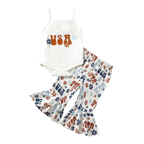 Bagilaanoe 2pcs Newborn Baby Girl Long Pants Set Letters Print Sleeveless Romper Tops   Flower Print Flare Trousers 6M 12M 18M 24M Infant Casual Outfits
