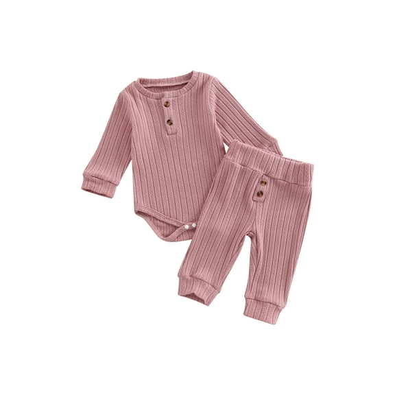 Bagilaanoe 2pcs Newborn Baby Girl Long Pants Set Ribbed Long Sleeve Romper Tops   Trousers 6M 12M 18M 24M Infant Casual Outfits