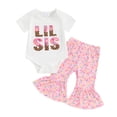 thumbnail image 1 of Bagilaanoe 2pcs Newborn Baby Girl Pants Set Letter Print Short Sleeve Romper Tops + Flare Trousers 3M 6M 12M 18M Infant Casual Clothes, 1 of 7
